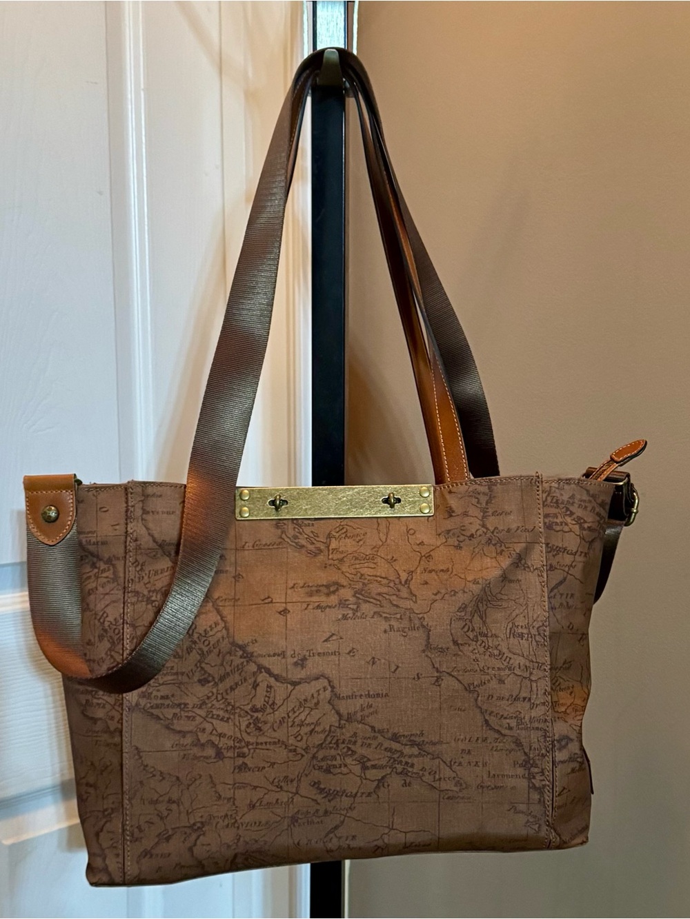NWT-Patricia Nash Silvi TPU Coated Canvas Travel Tote-Brown Map